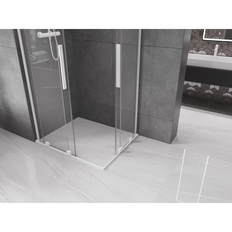 Mexen Velar L Duo liuguksega dušinurk 90 x 80 cm, läbipaistev, valge - 871-090-080-02-03-20
