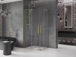 Mexen Velar L Duo verréckelbar Duschkabinn 90 x 80 cm, transparent, gëllen - 871-090-080-02-03-50