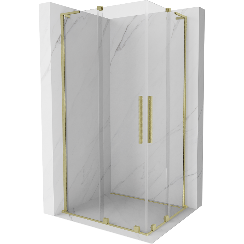 Mexen Velar L Duo skjutbar duschkabin 100 x 90 cm, transparent, borstad guld - 871-100-090-02-03-55