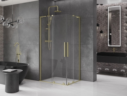 Mexen Velar L Duo klizni tuš kabina na klizanje 90 x 80 cm, prozirna, zlatna četkana - 871-090-080-02-03-55