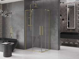 Mexen Velar L Duo Duschkabine verschiebbar 100 x 90 cm, transparent, gebürstetes Gold - 871-100-090-02-03-55