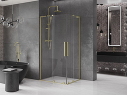 Mexen Velar L Duo sliding shower cabin 100 x 90 cm, transparent, brushed gold - 871-100-090-02-03-55