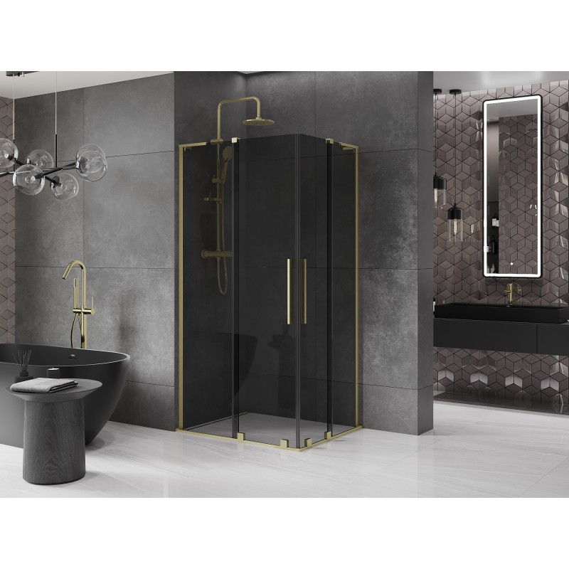 Mexen Velar L Duo kabina prysznicowa rozsuwana 100 x 90 cm, grafit, złota szczotkowana - 871-100-090-02-43-55