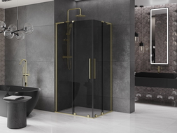 Mexen Velar L Duo Duschkabine Schiebetür 100 x 90 cm, graphit, gebürstetes Gold - 871-100-090-02-43-55