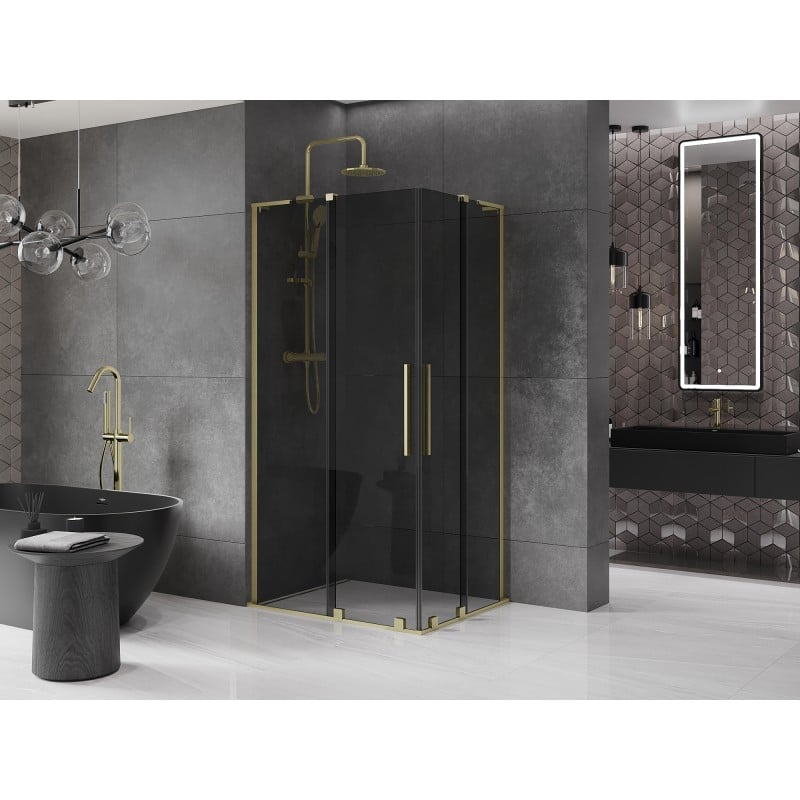 Mexen Velar L Duo cabina doccia scorrevole 90 x 80 cm, grafite, oro spazzolato - 871-090-080-02-43-55