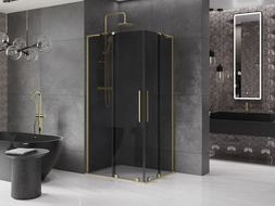 Mexen Velar L Duo cabina doccia scorrevole 90 x 80 cm, grafite, oro spazzolato - 871-090-080-02-43-55