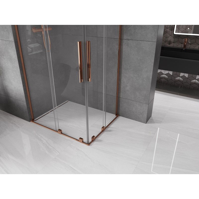 Mexen Velar L Duo cabine de duche deslizante 90 x 80 cm, transparente, ouro rosa - 871-090-080-02-03-60