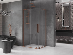Mexen Velar L Duo cabine de douche coulissante 90 x 80 cm, transparent, or rose - 871-090-080-02-03-60