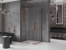 Mexen Velar L Duo cabine de douche coulissante 100 x 90 cm, transparent, or rose - 871-100-090-02-03-60