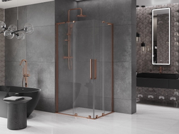 Mexen Velar L Duo klizna tuš kabina 100 x 90 cm, prozirna, ružičasto zlato - 871-100-090-02-03-60