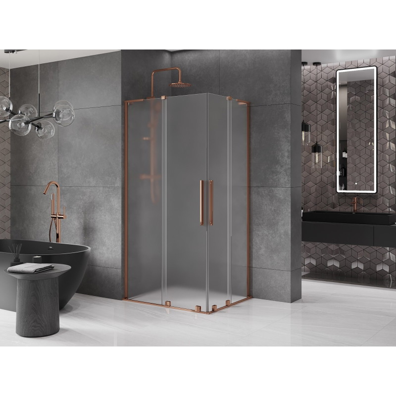 Mexen Velar L Duo klizna tuš kabina na razvlačenje 100 x 90 cm, mat, ružičasto zlato - 871-100-090-02-33-60