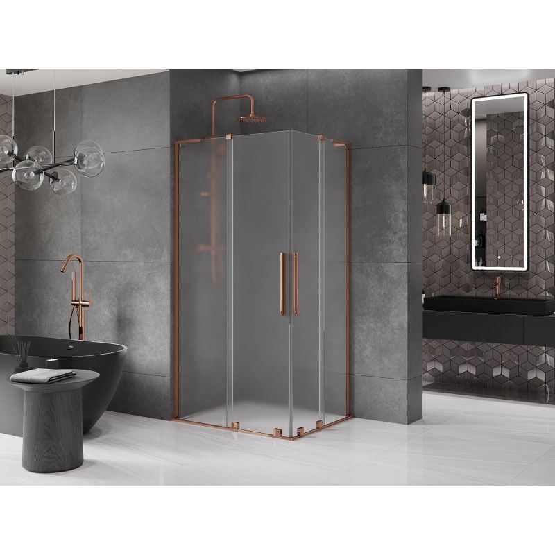 Mexen Velar L Duo schuifdouchecabine 100 x 90 cm, matglas, roze goud - 871-100-090-02-33-60