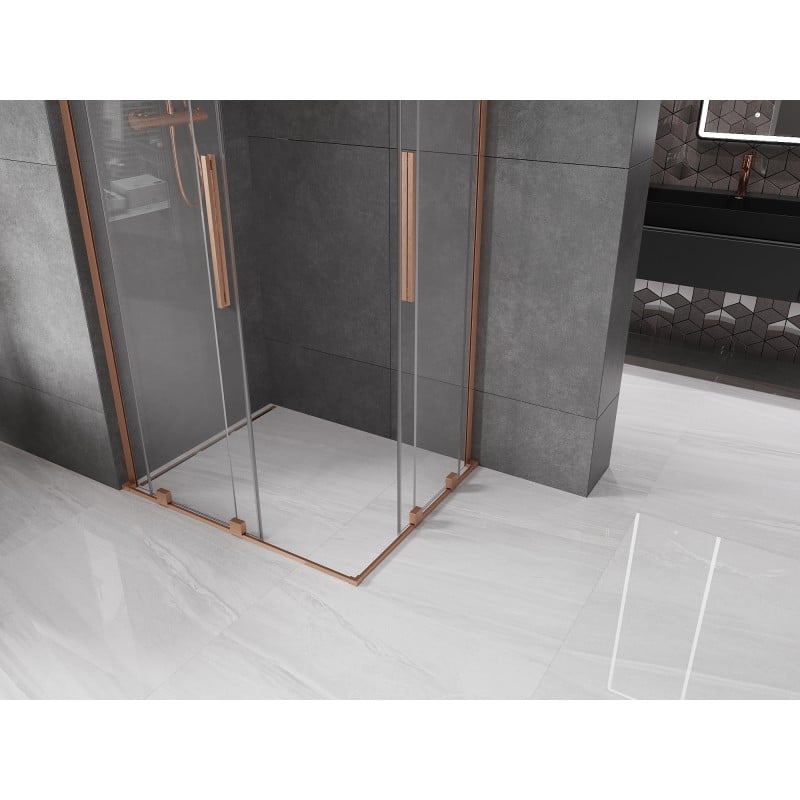 Mexen Velar L Duo kabina prysznicowa rozsuwana 90 x 80 cm, transparent, miedź szczotkowana - 871-090-080-02-03-65