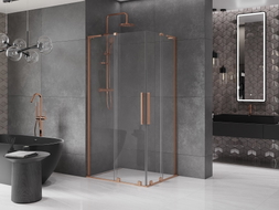 Mexen Velar L Duo klizna kabina za tuš s kliznim vratima 100 x 90 cm, prozirna, brušena bakrena - 871-100-090-02-03-65