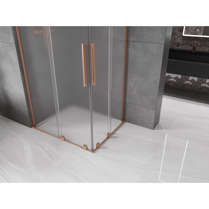 Mexen Velar L Duo cabina de ducha corredera 100 x 90 cm, esmerilado, cobre cepillado - 871-100-090-02-33-65