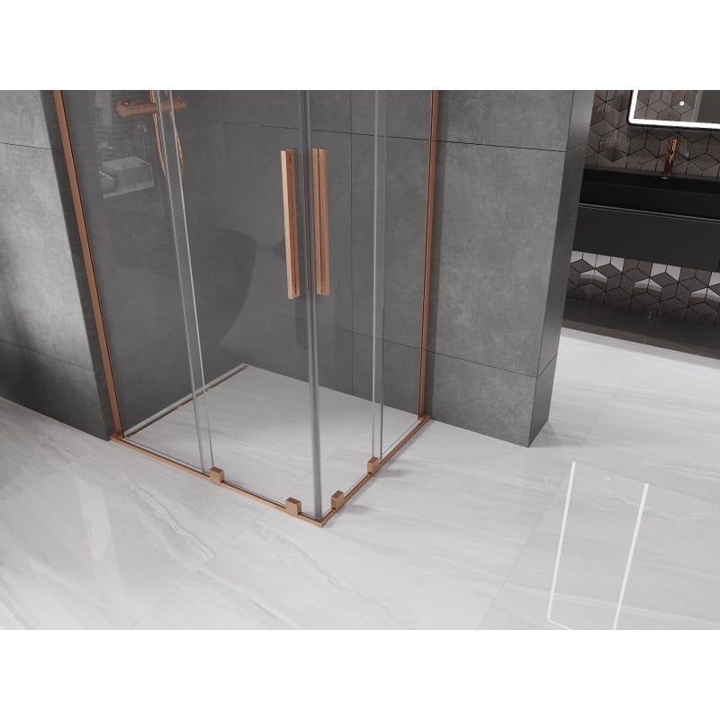 Mexen Velar L Duo cabine de duche deslizante 90 x 80 cm, transparente, cobre escovado - 871-090-080-02-03-65