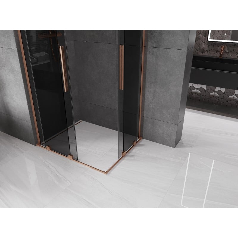 Mexen Velar L Duo Sliding Shower Enclosure 90 x 80 cm, graphite, brushed copper - 871-090-080-02-43-65