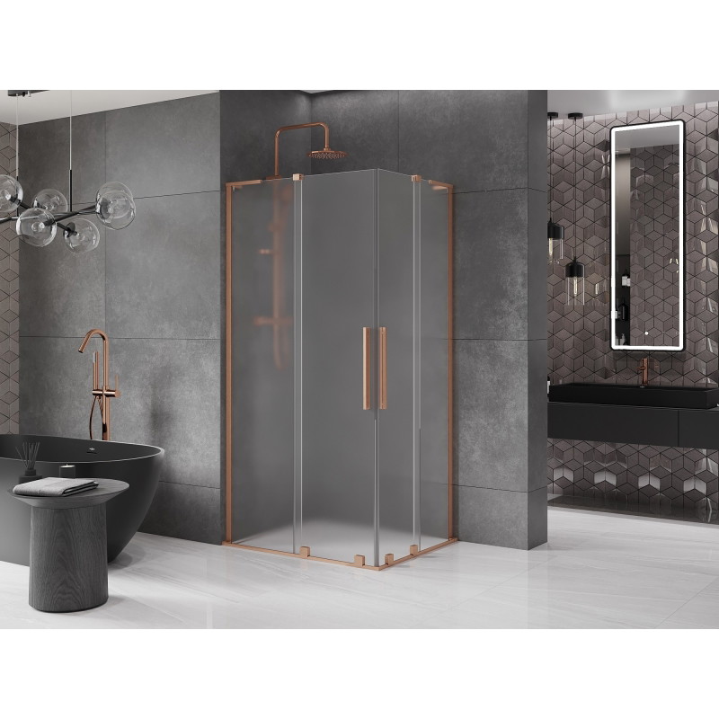 Mexen Velar L Duo liuglev dušikabiin 90 x 80 cm, jäätunud, harjatud vask - 871-090-080-02-33-65