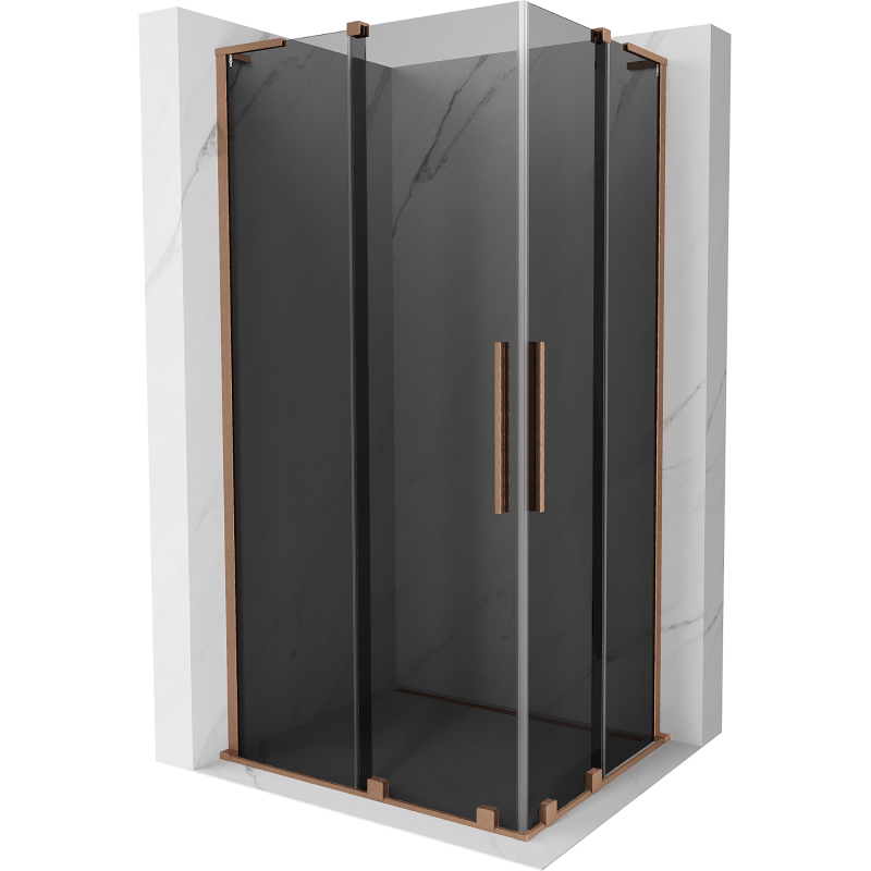 Mexen Velar L Duo skjutbar duschkabin 100 x 90 cm, grafit, borstad koppar - 871-100-090-02-43-65