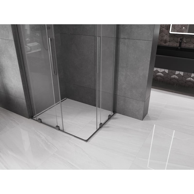 Mexen Velar L Duo liuguks dušinurk 90 x 80 cm, läbipaistev, harjatud tumedashall - 871-090-080-02-03-66