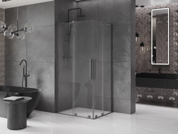 Mexen Velar L Duo klizni tuš kabina 90 x 80 cm, prozirna, četkano oružje siva - 871-090-080-02-03-66