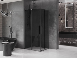 Cabine de douche coulissante Mexen Velar L Duo 90 x 80 cm, graphite, gris armé brossé - 871-090-080-02-43-66