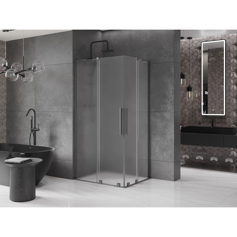Mexen Velar L Duo cabina doccia scorrevole 90 x 80 cm, brina, gun gray spazzolato - 871-090-080-02-33-66