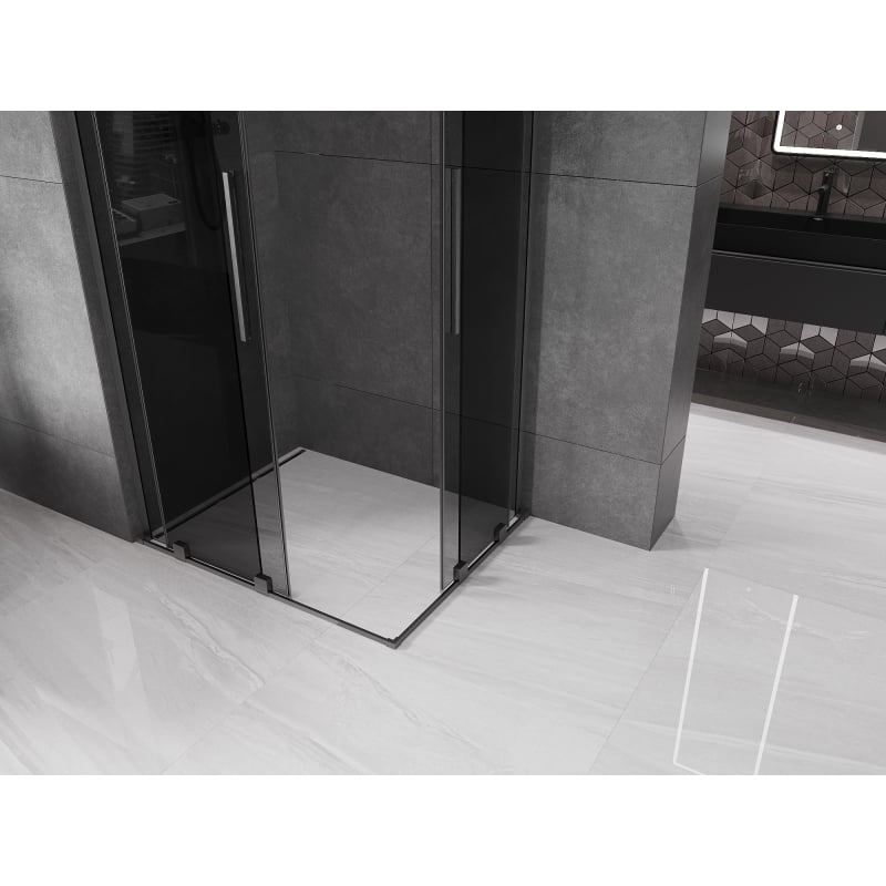 Mexen Velar L Duo sliding shower cabin 100 x 90 cm, graphite, brushed gun gray - 871-100-090-02-43-66