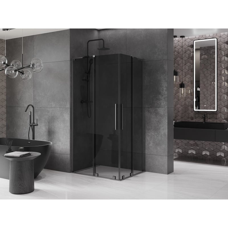 Mexen Velar L Duo sliding shower cabin 100 x 90 cm, graphite, brushed gun gray - 871-100-090-02-43-66