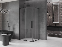 Mexen Velar L Duo klizni tuš kabina s kliznim vratima 90 x 80 cm, prozirna, crna - 871-090-080-02-03-70