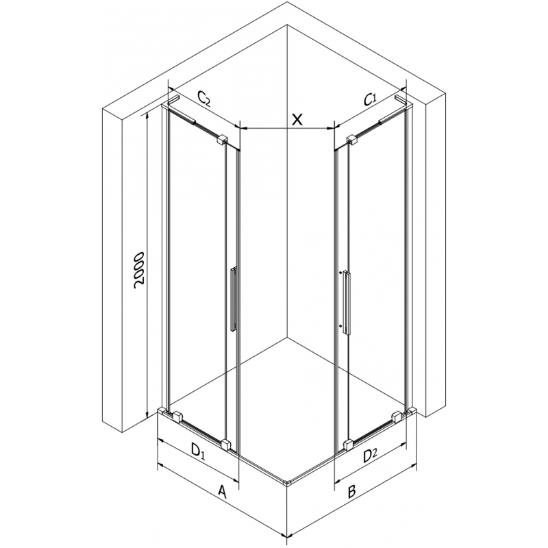 Mexen Velar L Duo cabina doccia scorrevole 90 x 80 cm, grafite, nero - 871-090-080-02-43-70