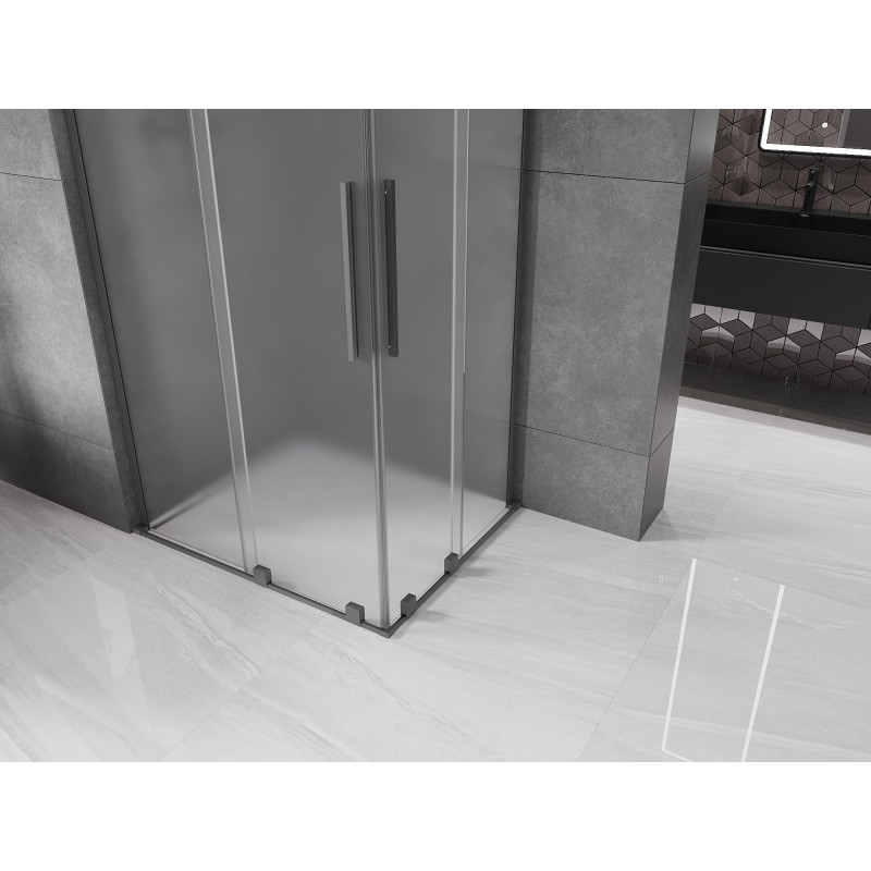 Mexen Velar L Duo kliznički tuš kabina 100 x 90 cm, mraz, gun metal - 871-100-090-02-33-95