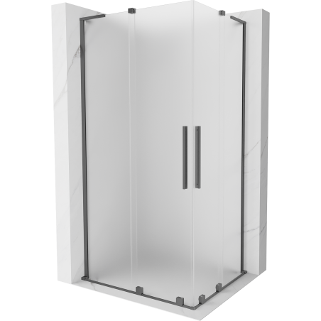 Mexen Velar L Duo Sliding Shower Enclosure 90 x 80 cm, Frosted, Gun Metal - 871-090-080-02-33-95