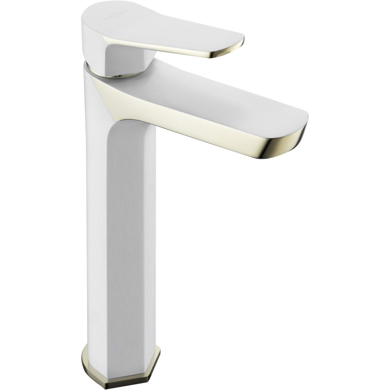 Mexen Lerma high washbasin faucet, white/gold - 74310-25