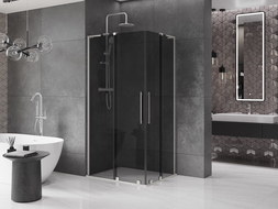 Mexen Velar L Duo Schiebeduschkabine 90 x 80 cm, Graphit, gebürsteter Nickel - 871-090-080-02-43-97
