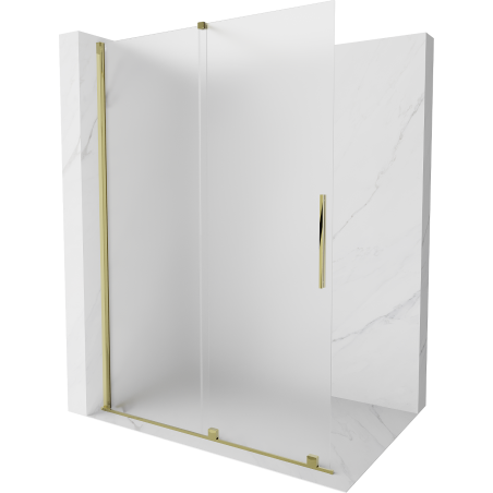 Mexen Velar paroi de douche coulissante Walk-in 150 x 200 cm, givrée 8 mm, dorée - 871-150-000-33-50