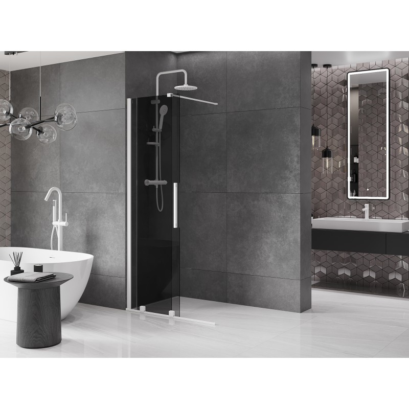 Mexen Velar ścianka prysznicowa rozsuwana Walk-in 90 x 200 cm, grafit 8 mm, biała - 871-090-000-43-20
