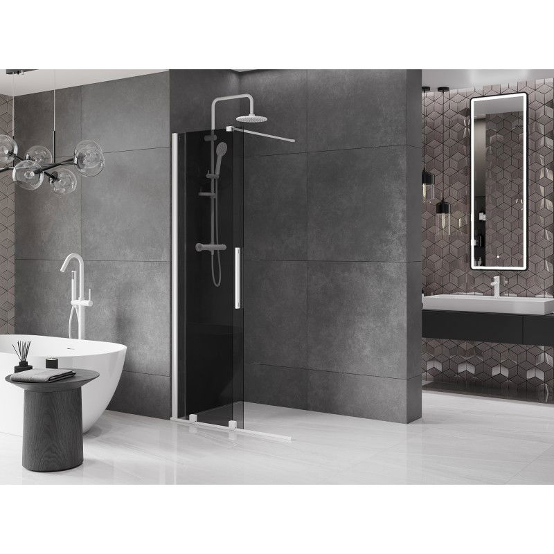 Mexen Velar parete doccia scorrevole Walk-in 85 x 200 cm, grafite 8 mm, bianco - 871-085-000-43-20