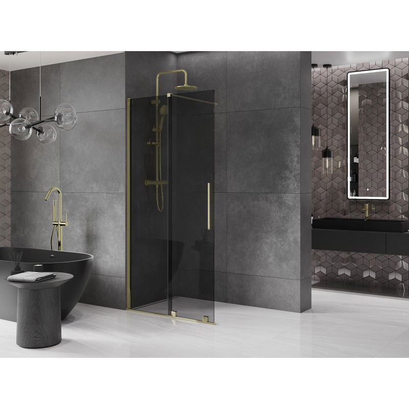 Mexen Velar Schiebbar Duschwand Walk-in 85 x 200 cm, Grafit 8 mm, Gold - 871-085-000-43-50