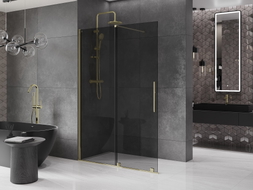 Mexen Velar sliding Walk-in shower screen 130 x 200 cm, graphite 8 mm, gold - 871-130-000-43-50
