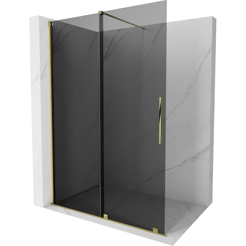 Mexen Velar paroi de douche pliante Walk-in 150 x 200 cm, graphite 8 mm, doré - 871-150-000-43-50