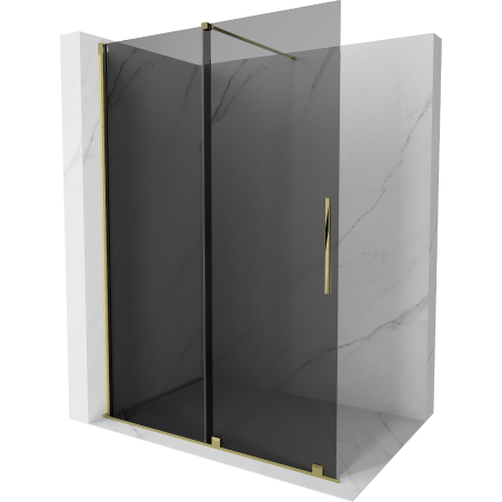 Mexen Velar paroi de douche pliante Walk-in 150 x 200 cm, graphite 8 mm, doré - 871-150-000-43-50