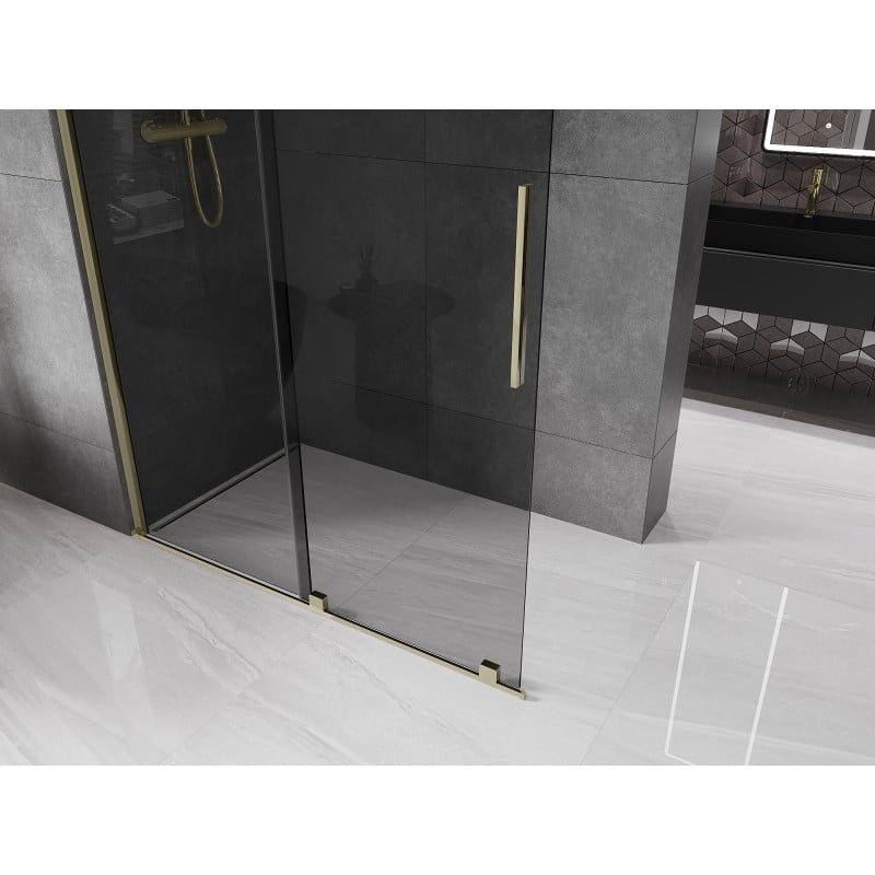 Mexen Velar parede de duche deslizante Walk-in 150 x 200 cm, grafite 8 mm, dourada - 871-150-000-43-50