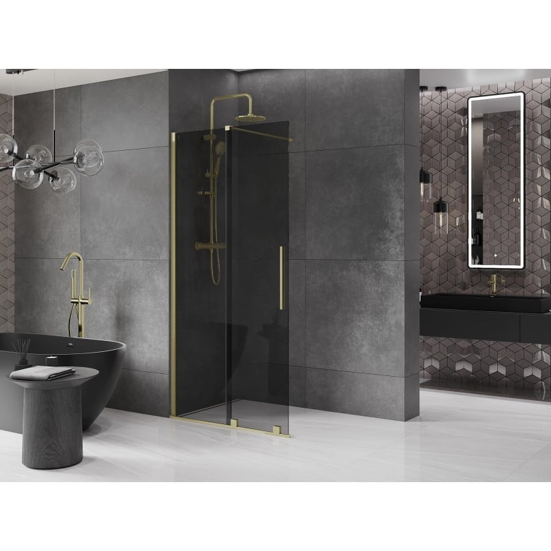 Mexen Velar parede de duche deslizante Walk-in 70 x 200 cm, grafite 8 mm, dourado escovado - 871-070-000-43-55