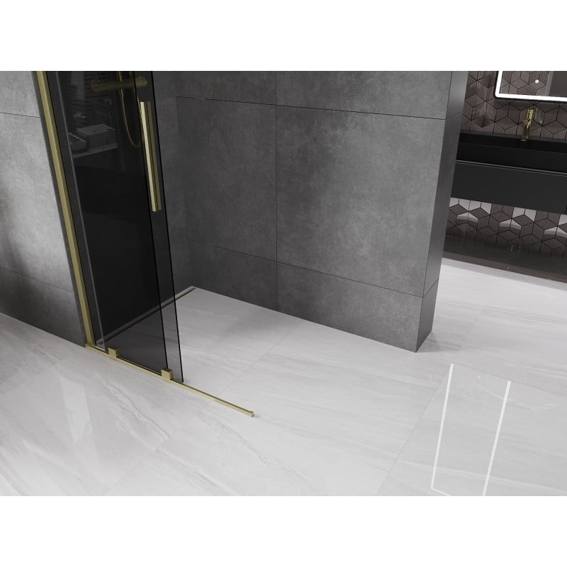 Mexen Velar paroi de douche coulissante Walk-in 75 x 200 cm, graphite 8 mm, or brossé - 871-075-000-43-55