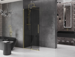 Mexen Velar parete doccia scorrevole Walk-in 100 x 200 cm, grafite 8 mm, oro spazzolato - 871-100-000-43-55