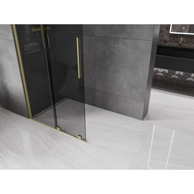 Mexen Velar Duschwand Walk-in verschiebbar 90 x 200 cm, Graphit 8 mm, gebürstetes Gold - 871-090-000-43-55