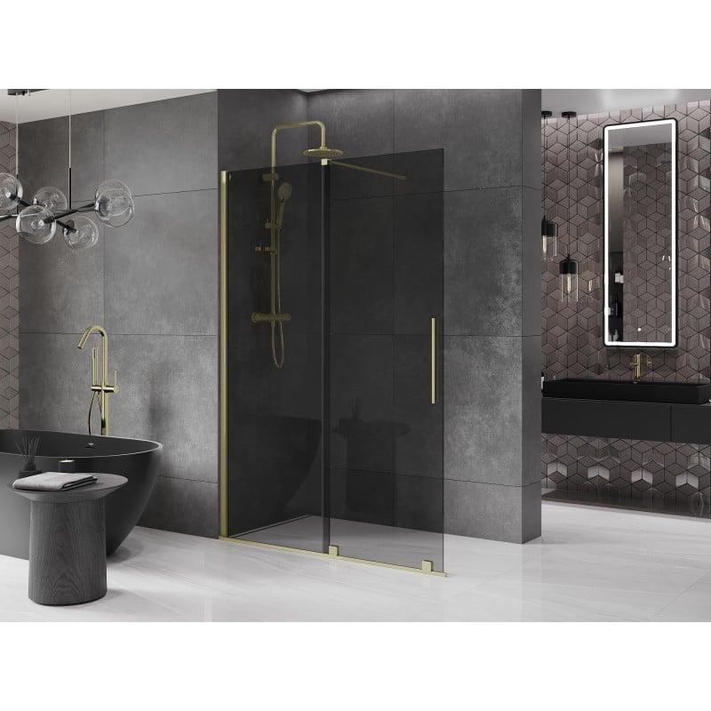 Mexen Velar parete doccia scorrevole Walk-in 130 x 200 cm, grafite 8 mm, oro spazzolato - 871-130-000-43-55