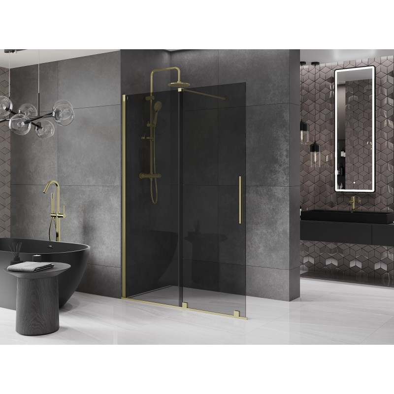 Mexen Velar ścianka prysznicowa rozsuwana Walk-in 130 x 200 cm, grafit 8 mm, złota szczotkowana - 871-130-000-43-55