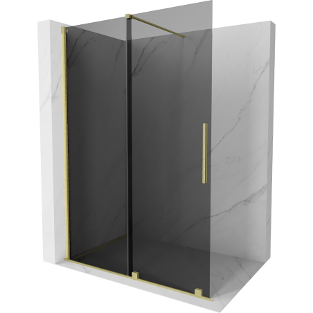 Mexen Velar sliding shower wall Walk-in 150 x 200 cm, graphite 8 mm, brushed gold - 871-150-000-43-55